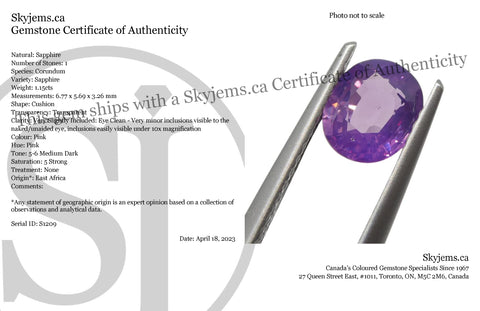1.15ct Oval Purple Sapphire from East Africa, Unheated