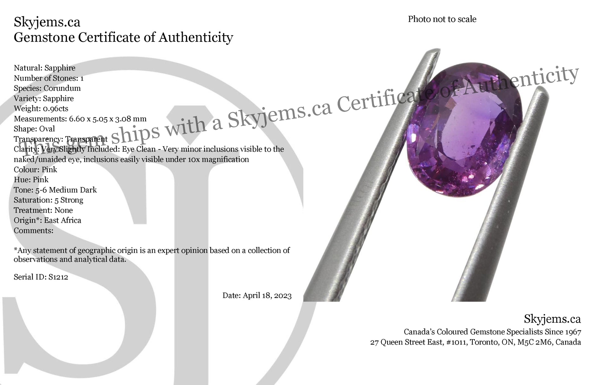 0.96ct Oval Pink Sapphire from East Africa, Unheated - Skyjems Wholesale Gemstones