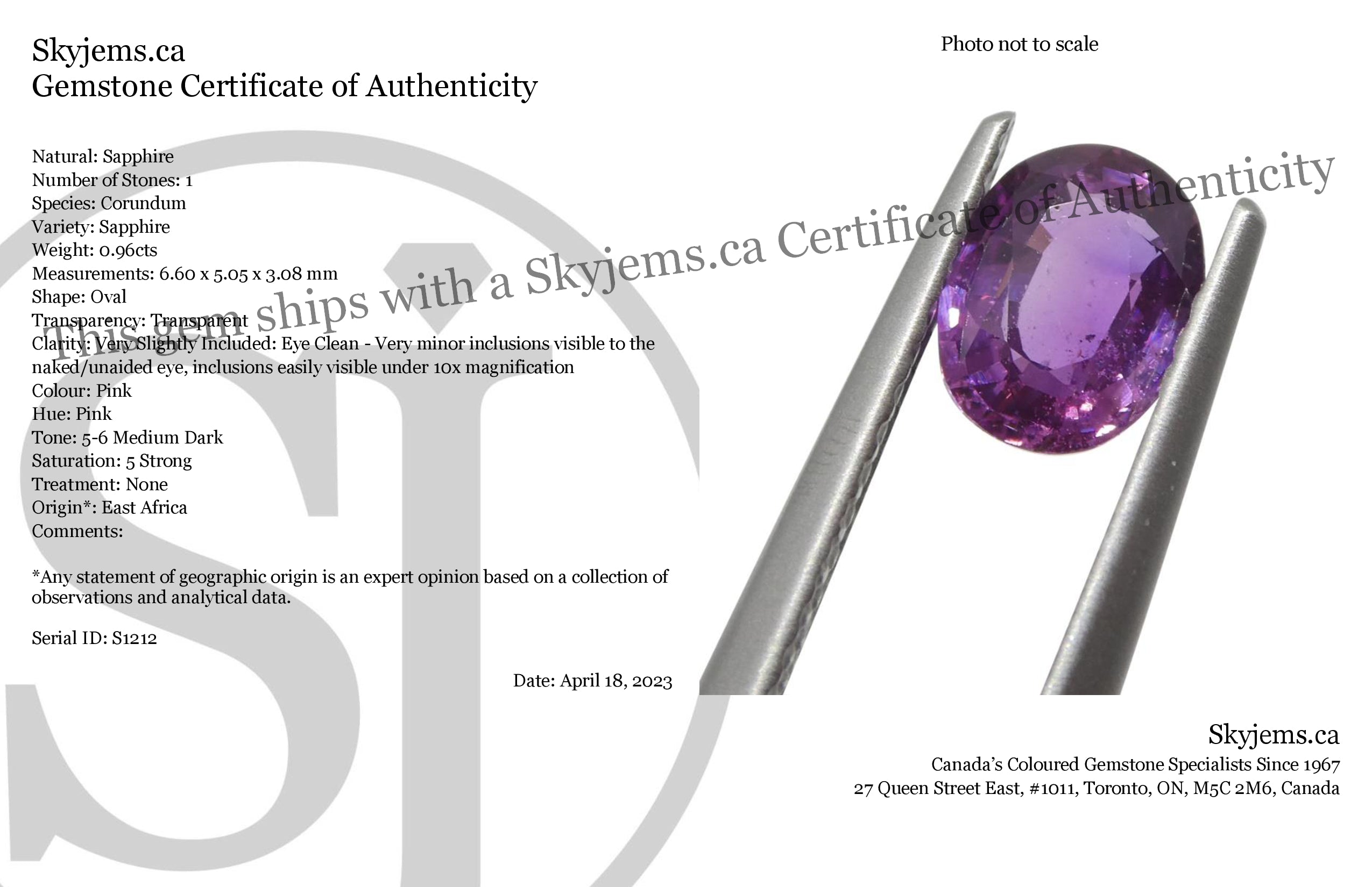 0.96ct Oval Pink Sapphire from East Africa, Unheated - Skyjems Wholesale Gemstones