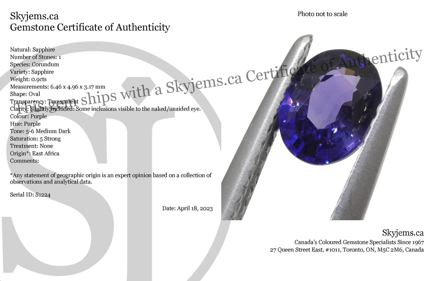 0.9ct Oval Purple Sapphire from East Africa, Unheated - Skyjems Wholesale Gemstones