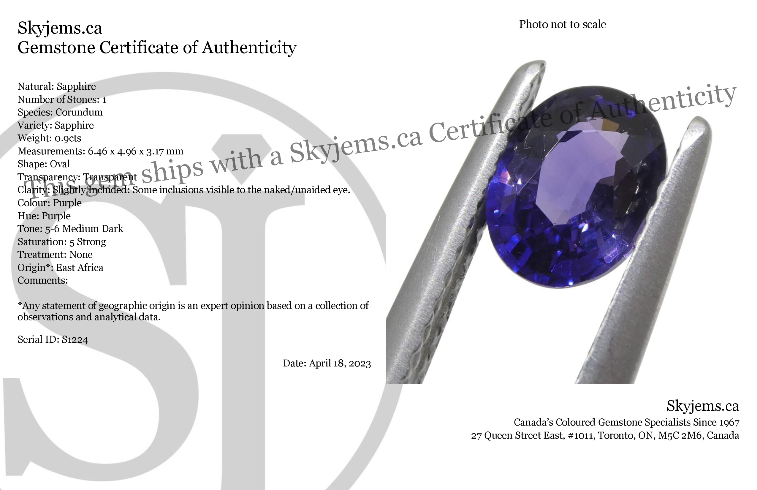 0.9ct Oval Purple Sapphire from East Africa, Unheated - Skyjems Wholesale Gemstones