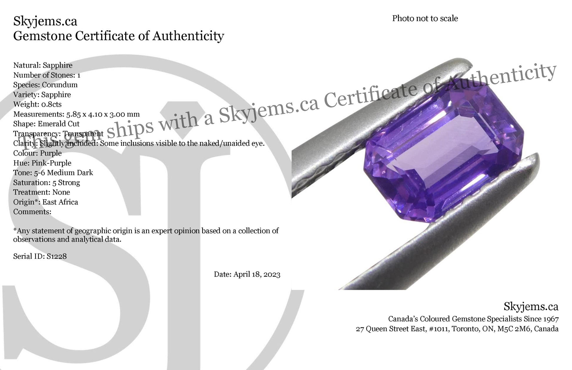 0.8ct Emerald Cut Purple Sapphire from East Africa, Unheated - Skyjems Wholesale Gemstones