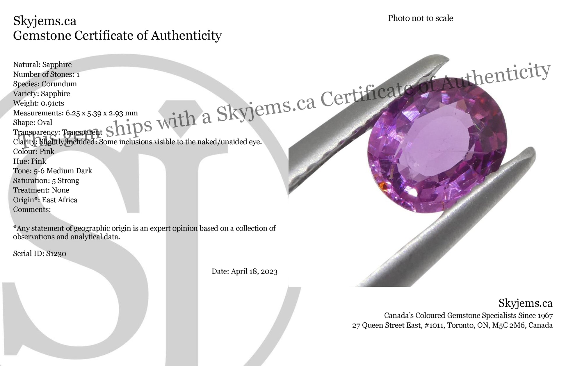 0.91ct Oval Pink Sapphire from East Africa, Unheated - Skyjems Wholesale Gemstones