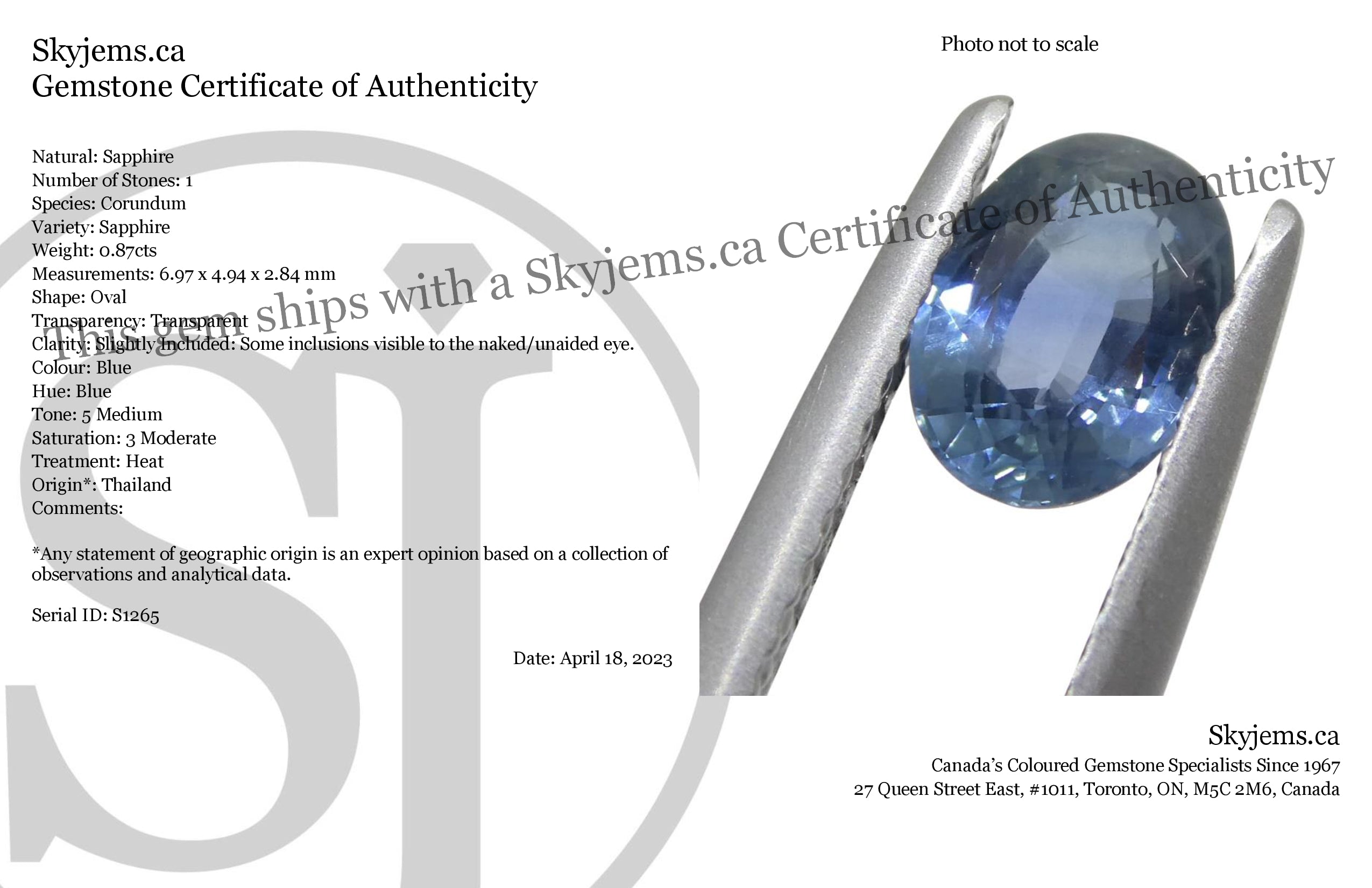 0.87ct Oval Blue Sapphire from Thailand, heated natural gemstone by SkyJems, premium blue corundum in modified step cut