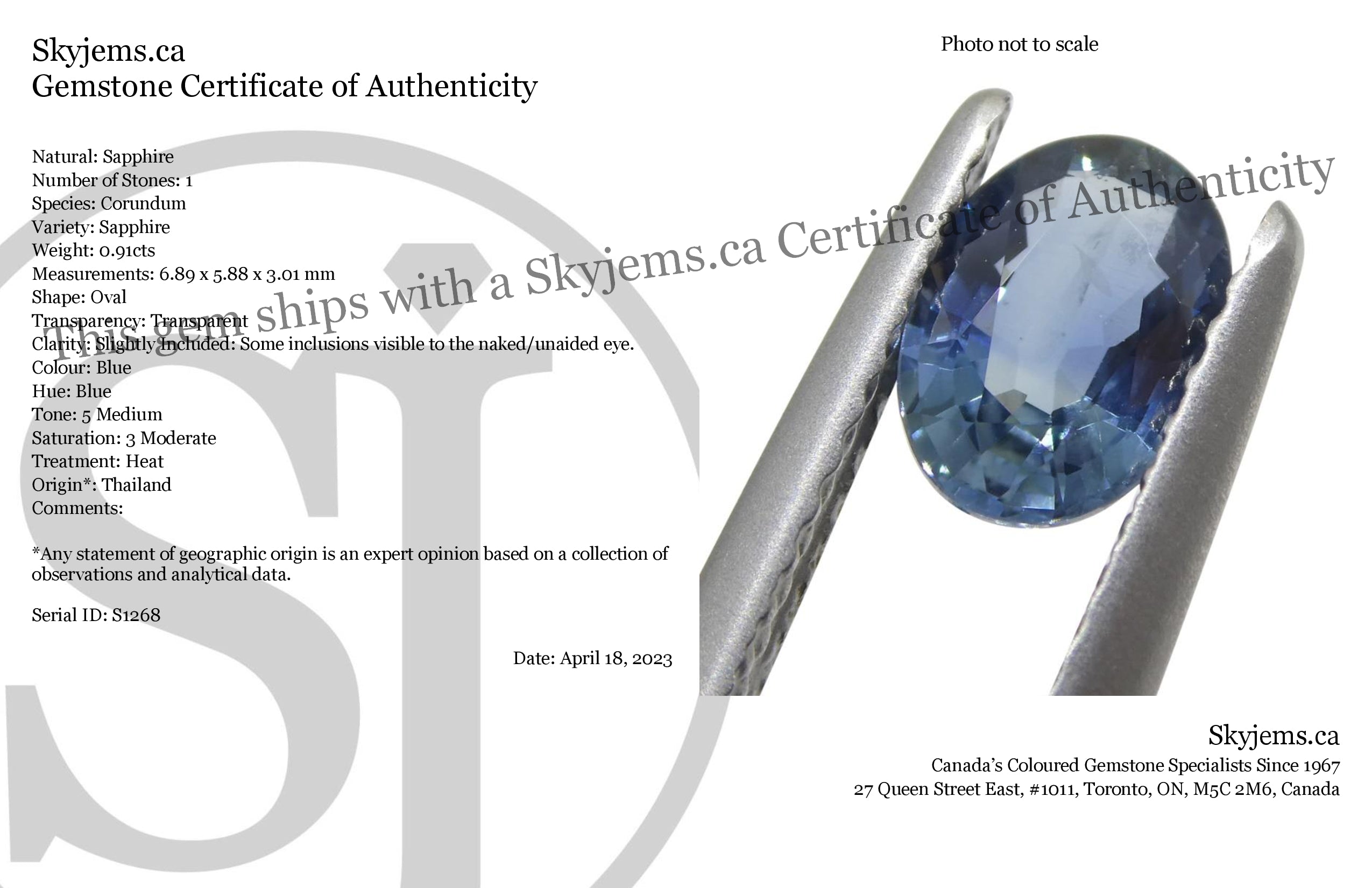 0.91ct Oval Blue Sapphire from Thailand, heated gemstone by SkyJems - premium blue corundum in classic modified step cut