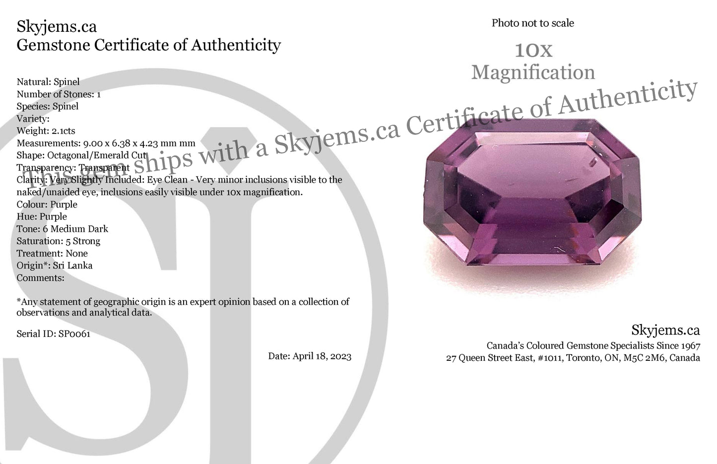 2.1ct Octagonal/Emerald Cut Purple Spinel from Sri Lanka Unheated - Skyjems Wholesale Gemstones