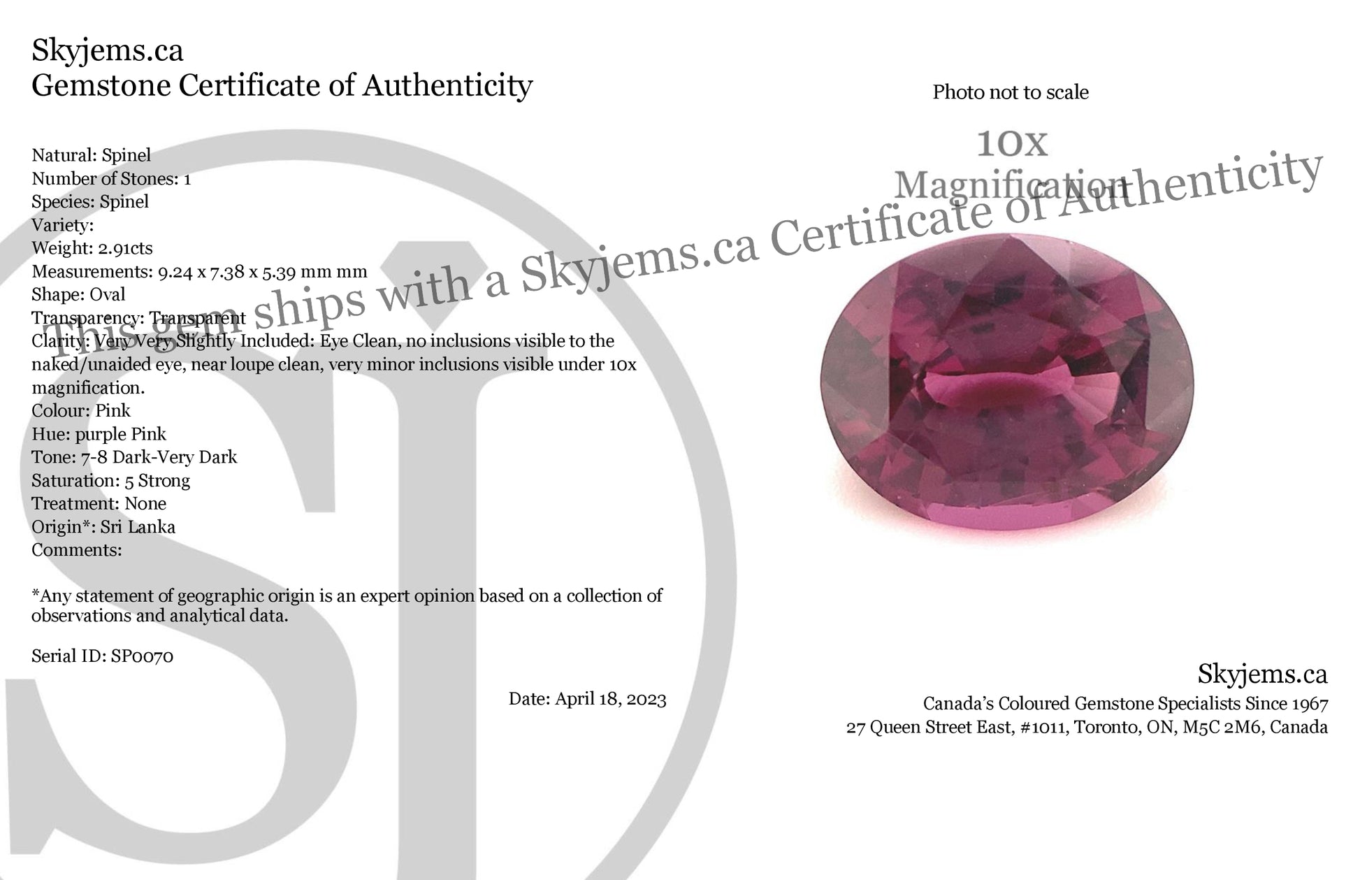 2.91ct Oval Purplish Pink Spinel from Sri Lanka Unheated - Skyjems Wholesale Gemstones