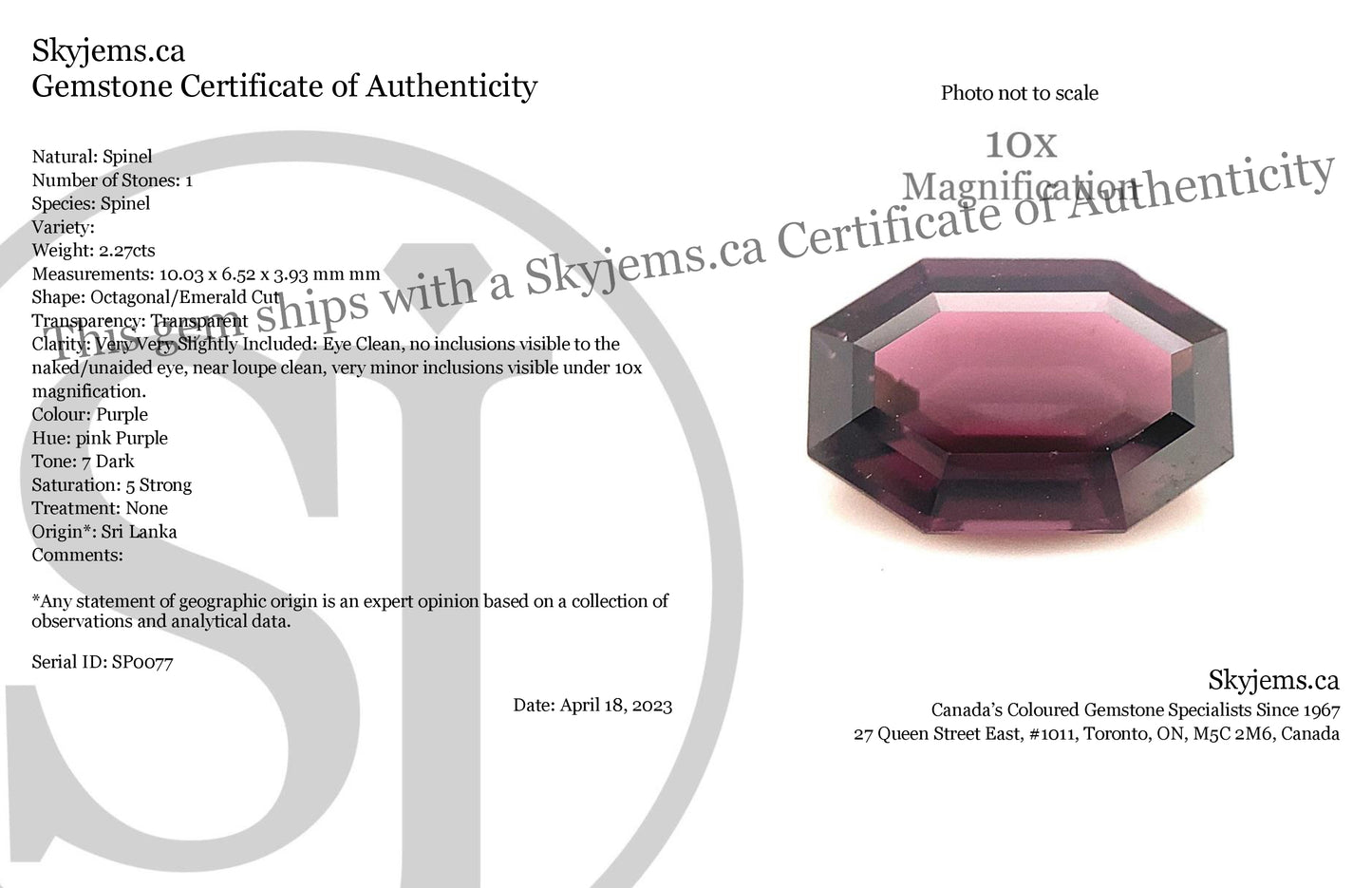 2.27ct Octagonal/Emerald Cut Purple Spinel from Sri Lanka Unheated - Skyjems Wholesale Gemstones