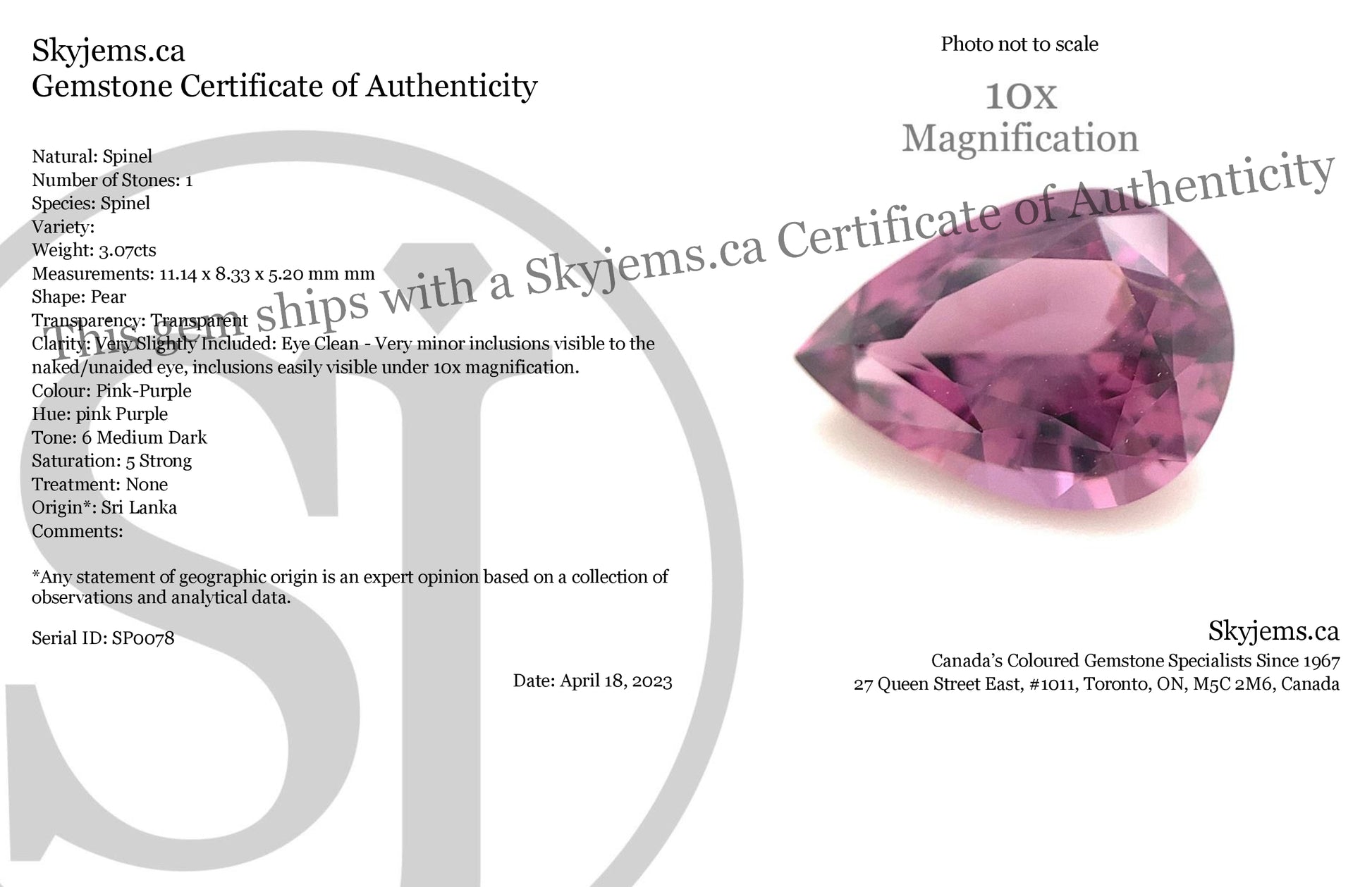 3.07ct Pear Pink-Purple Spinel from Sri Lanka Unheated - Skyjems Wholesale Gemstones