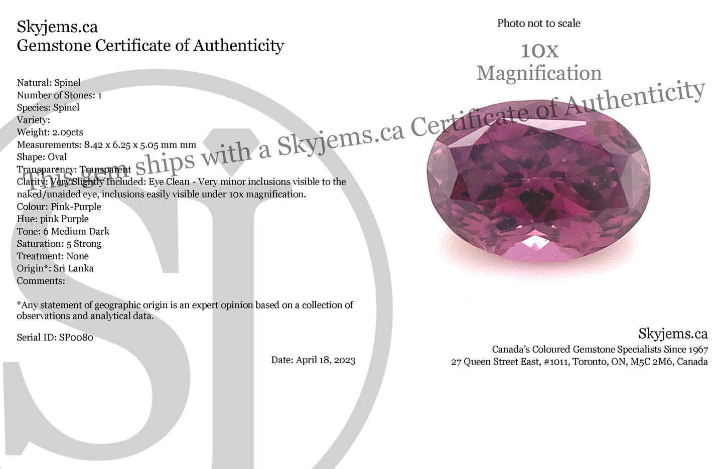 2.09ct Oval Pink-Purple Spinel from Sri Lanka Unheated - Skyjems Wholesale Gemstones