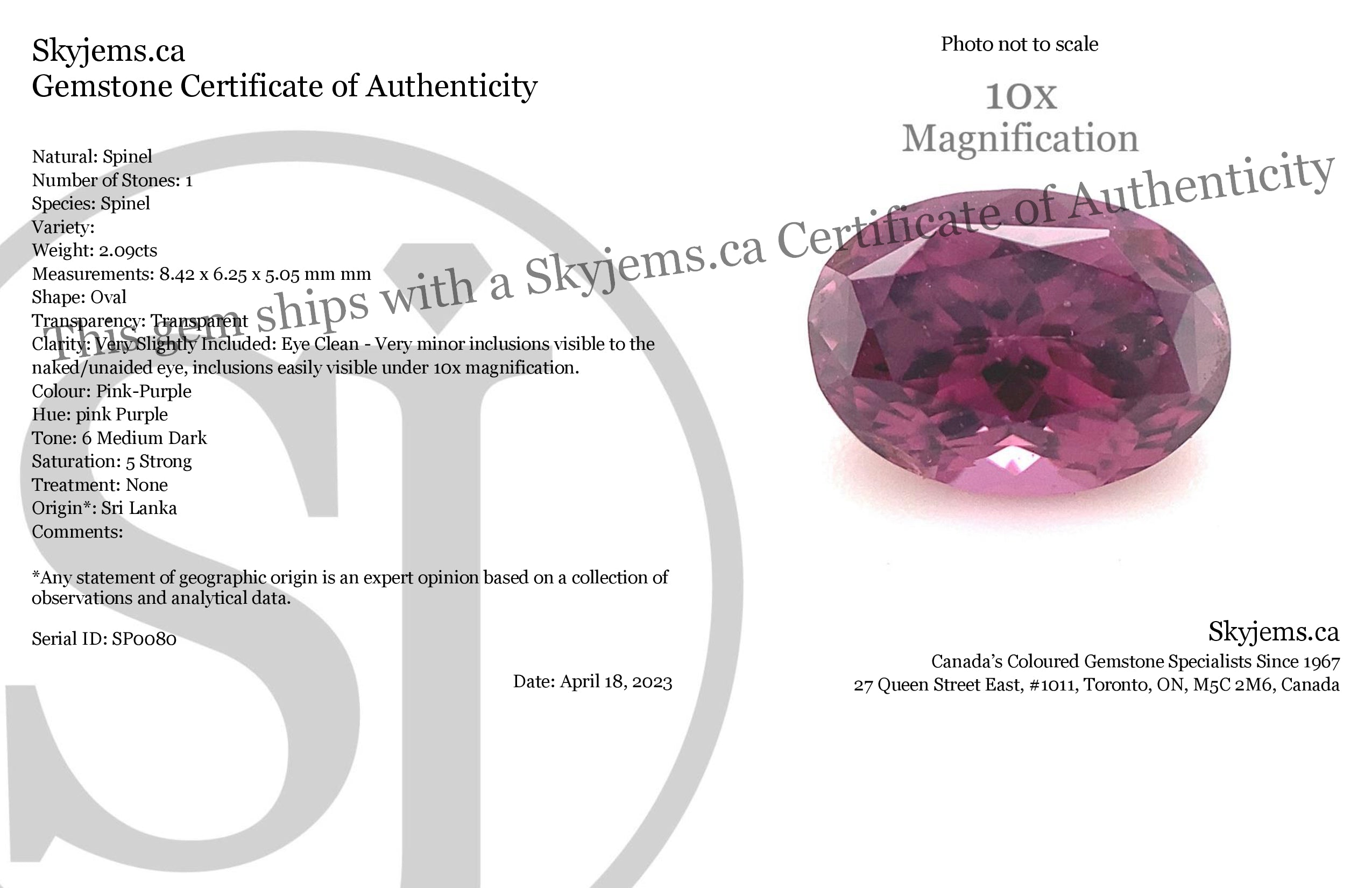2.09ct Oval Pink-Purple Spinel from Sri Lanka Unheated - Skyjems Wholesale Gemstones