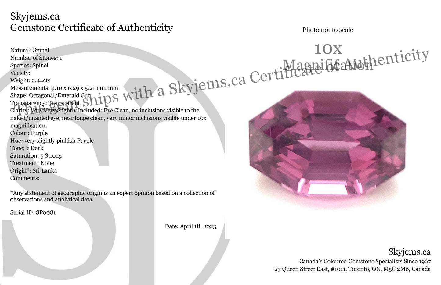 2.44ct Octagonal/Emerald Cut Purple Spinel from Sri Lanka Unheated - Skyjems Wholesale Gemstones