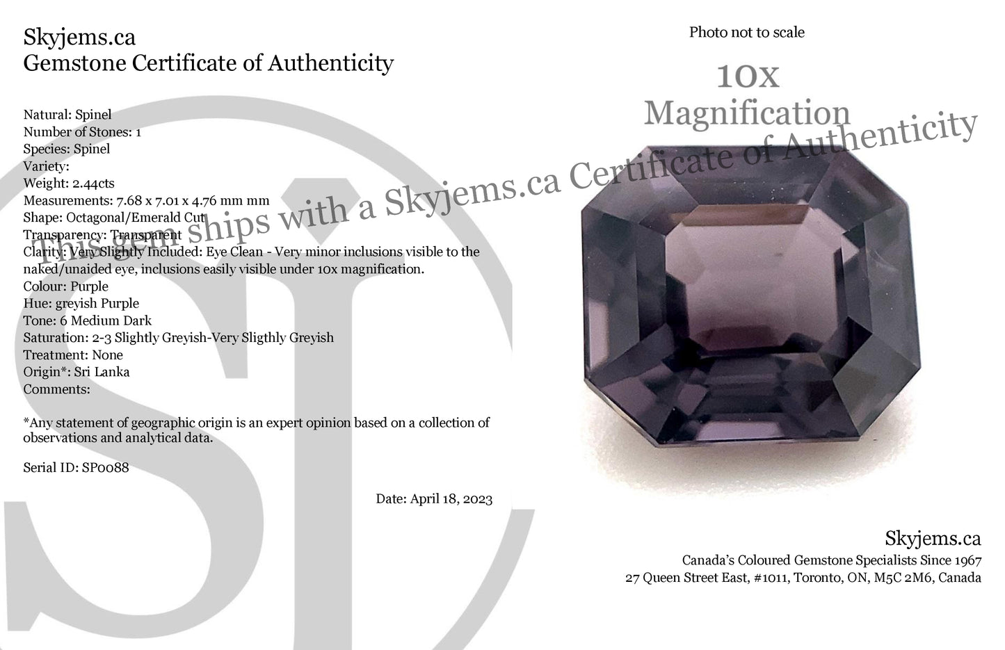 2.44ct Octagonal/Emerald Cut Purple Spinel from Sri Lanka Unheated - Skyjems Wholesale Gemstones