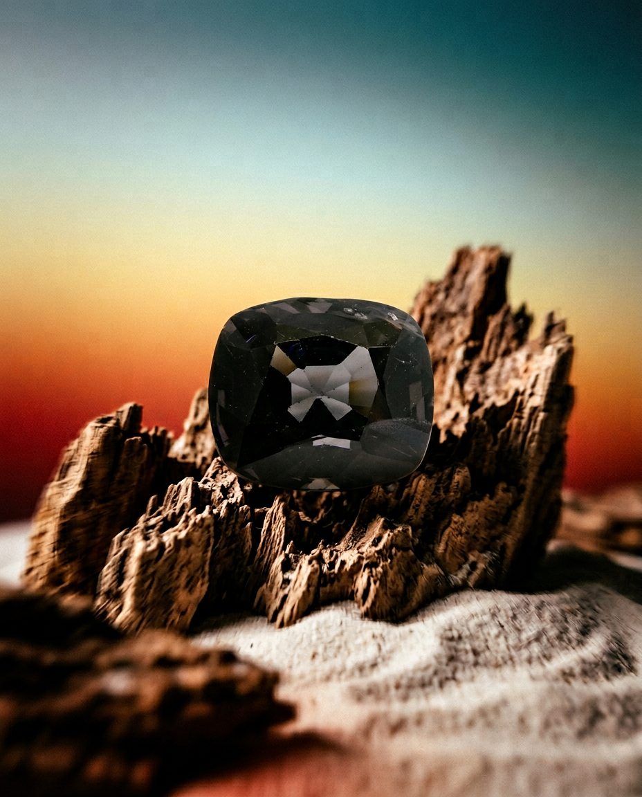 5.25ct Burmese Grey Spinel in Rectangular Cushion Cut, Unheated Natural Gemstone by SkyJems Canadian Gem Experts