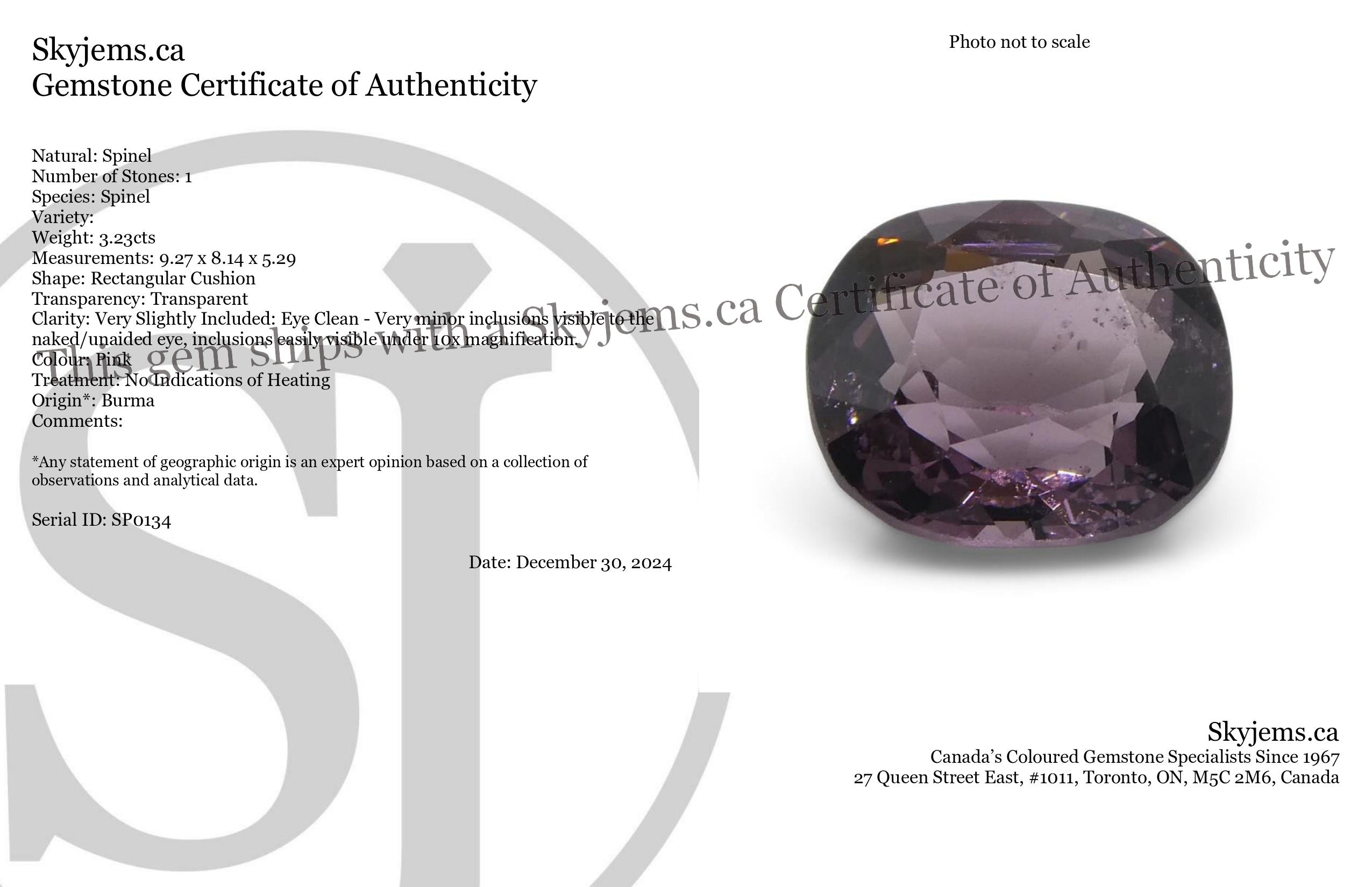 3.23ct Burmese Pink Spinel in Rectangular Cushion Cut, Unheated Gem from SkyJems Canadian Gemstone Collection