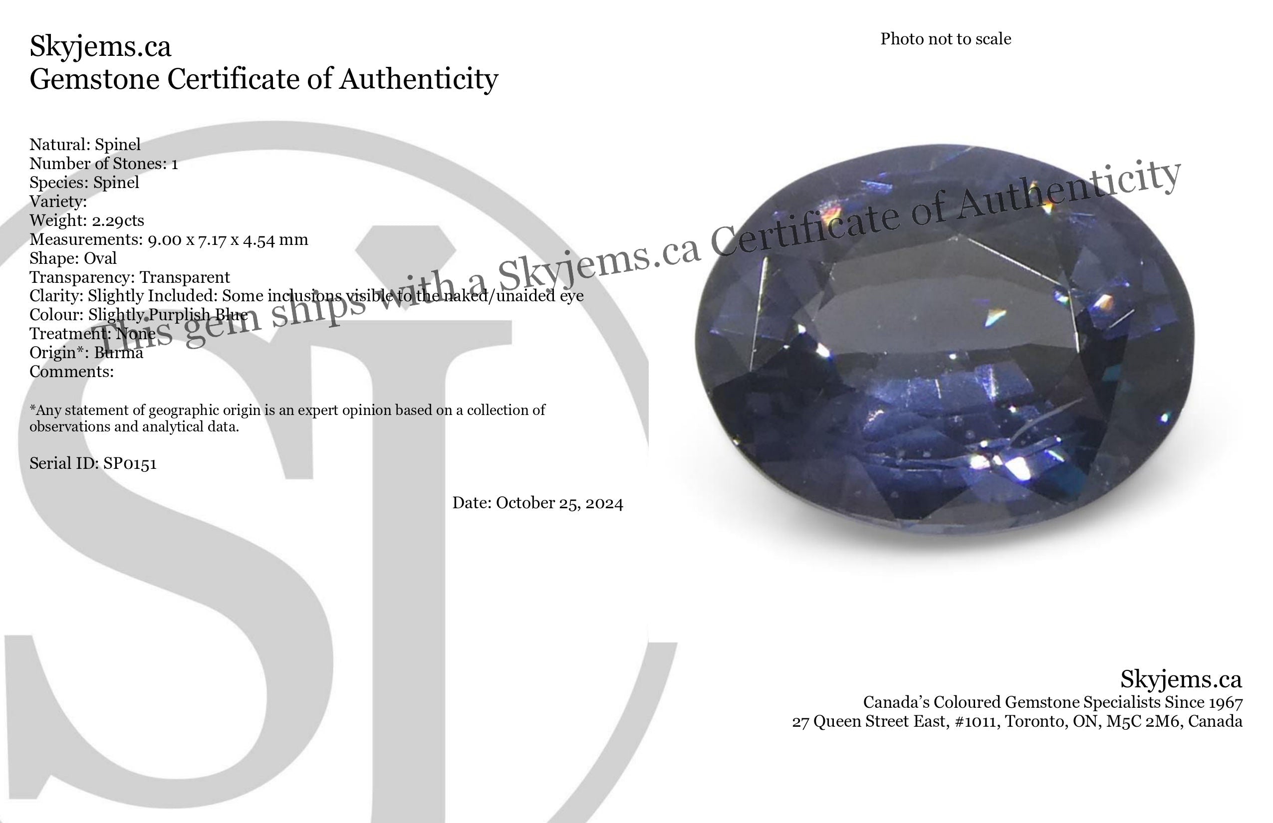 2.29ct Oval Blue Spinel from Burma - Unheated Natural Gemstone by SkyJems, Rare Burmese Blue Spinel
