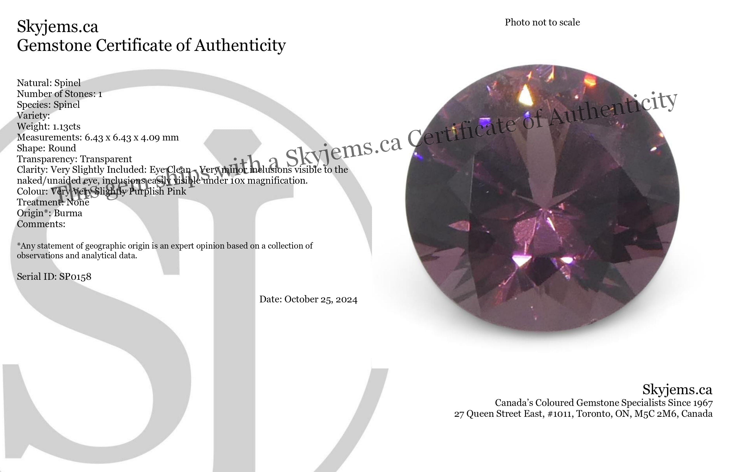 1.13ct Round Pink Spinel from Burma Unheated - Skyjems Wholesale Gemstones