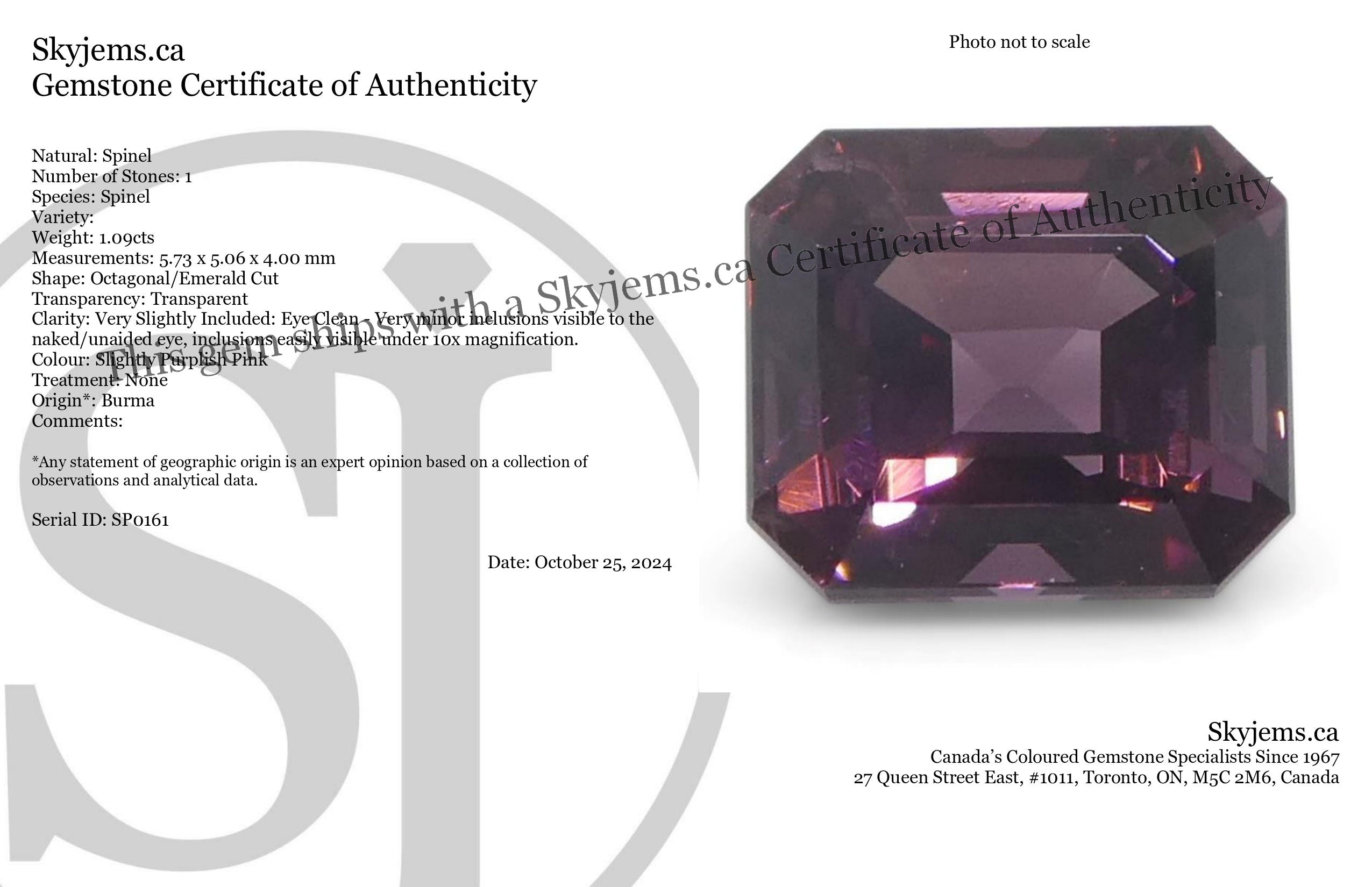 1.09ct Octagonal/Emerald Cut Pink Spinel from Burma Unheated - Skyjems Wholesale Gemstones