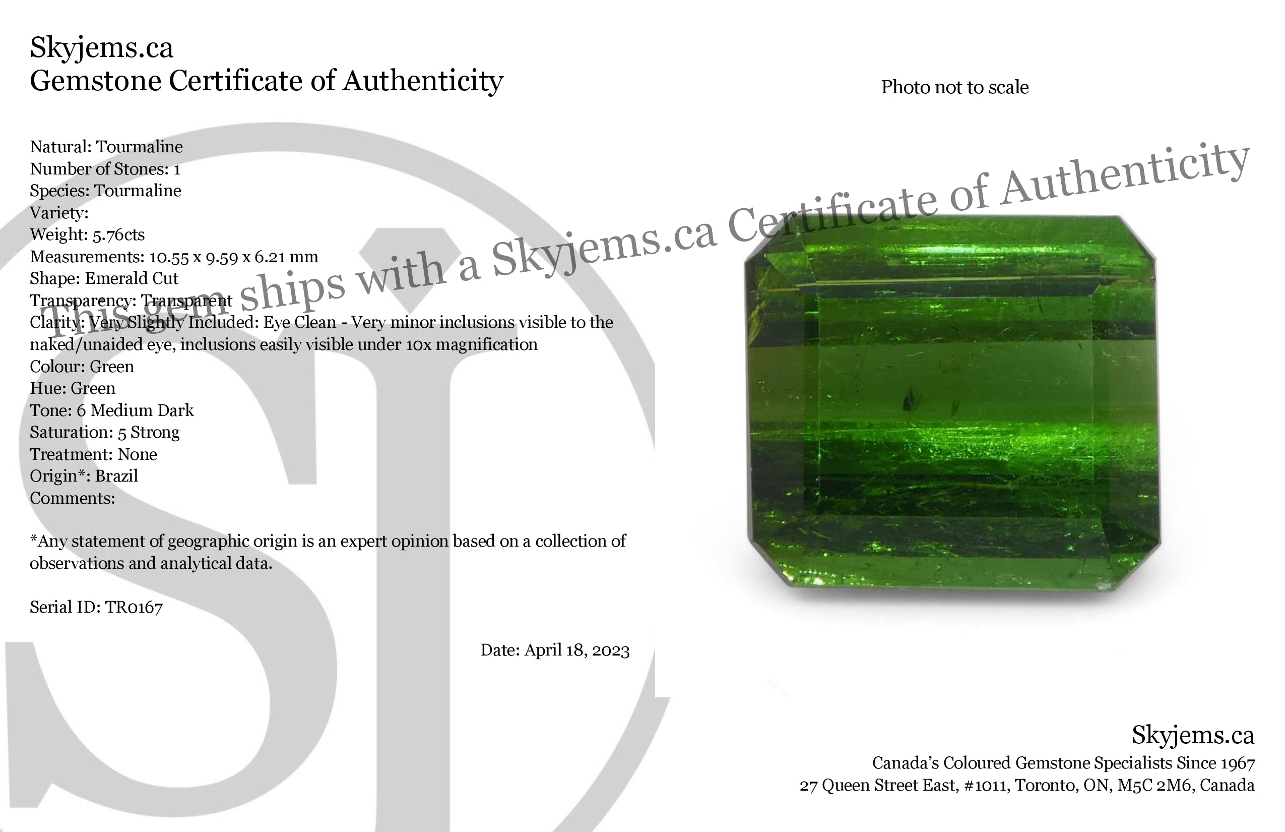 5.76ct Emerald Cut Green Tourmaline from Brazil - Skyjems Wholesale Gemstones