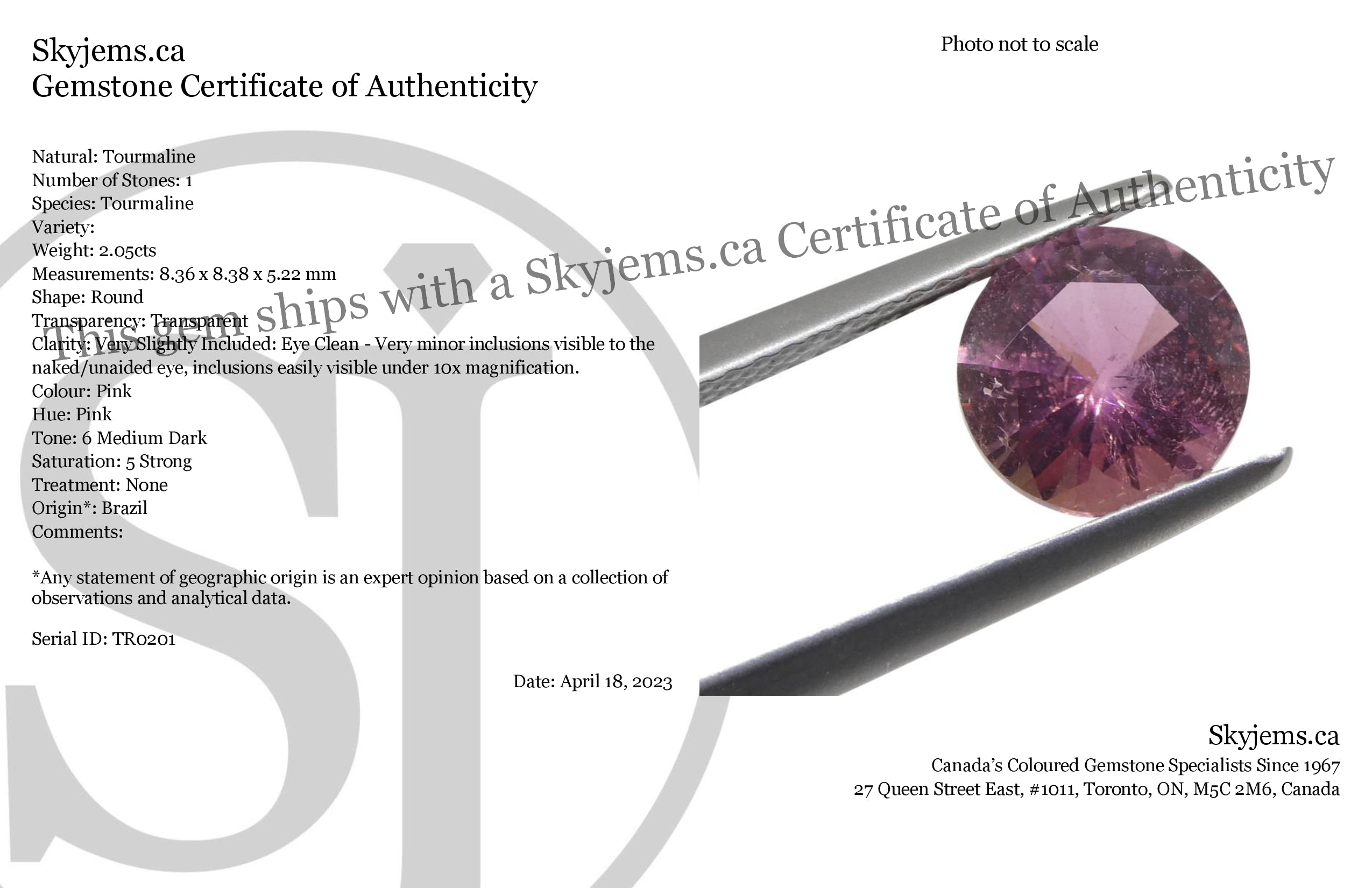 2.05ct Round Pink Tourmaline from Brazil - Skyjems Wholesale Gemstones