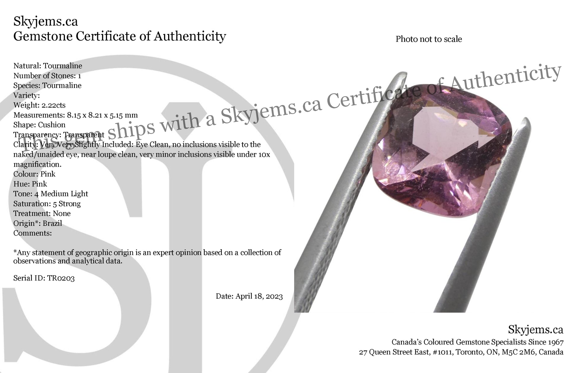 2.22ct Cushion Pink Tourmaline from Brazil - Skyjems Wholesale Gemstones