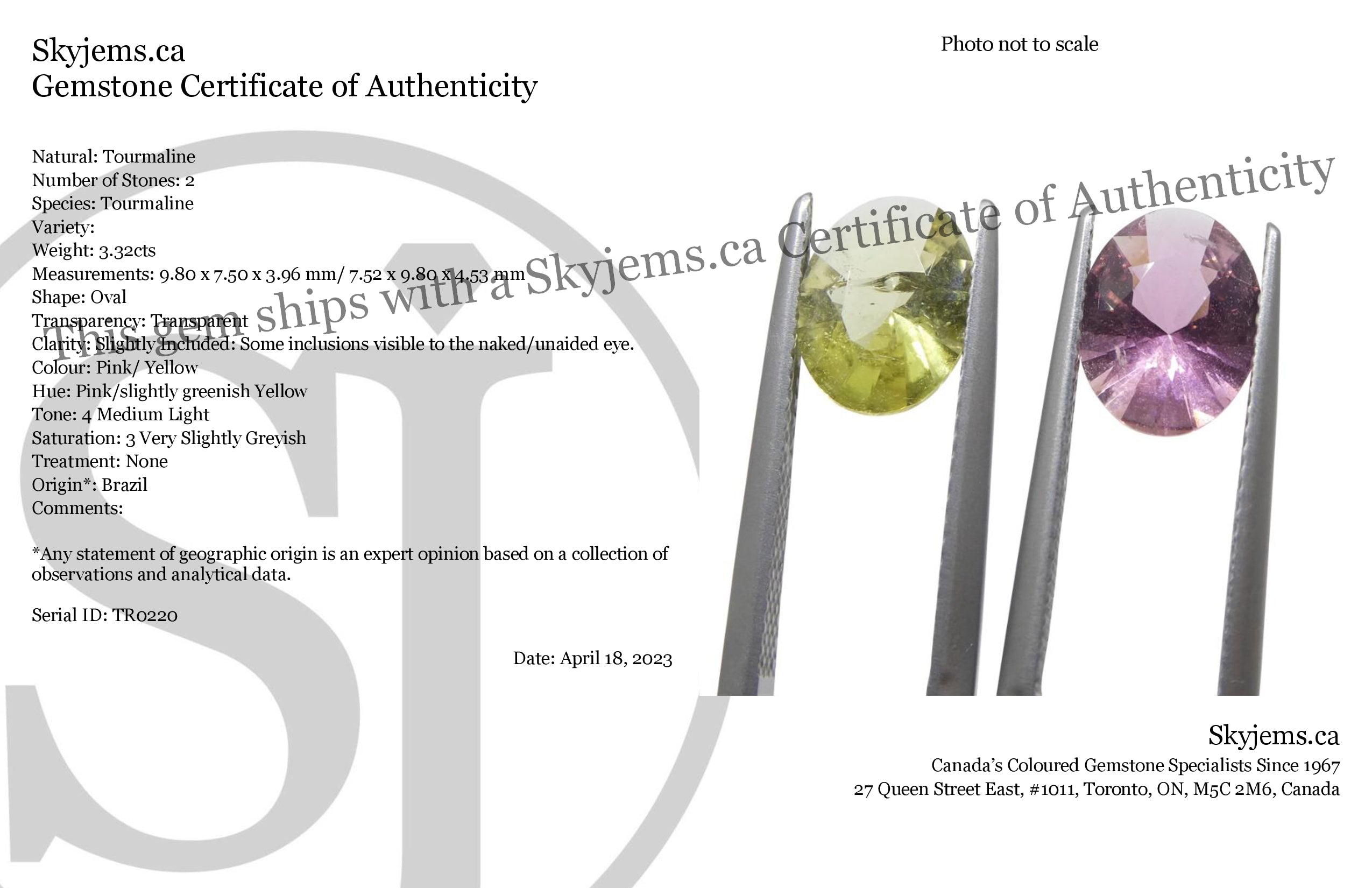 3.32ct Pair Oval Pink/Yellow Tourmaline from Brazil - Skyjems Wholesale Gemstones