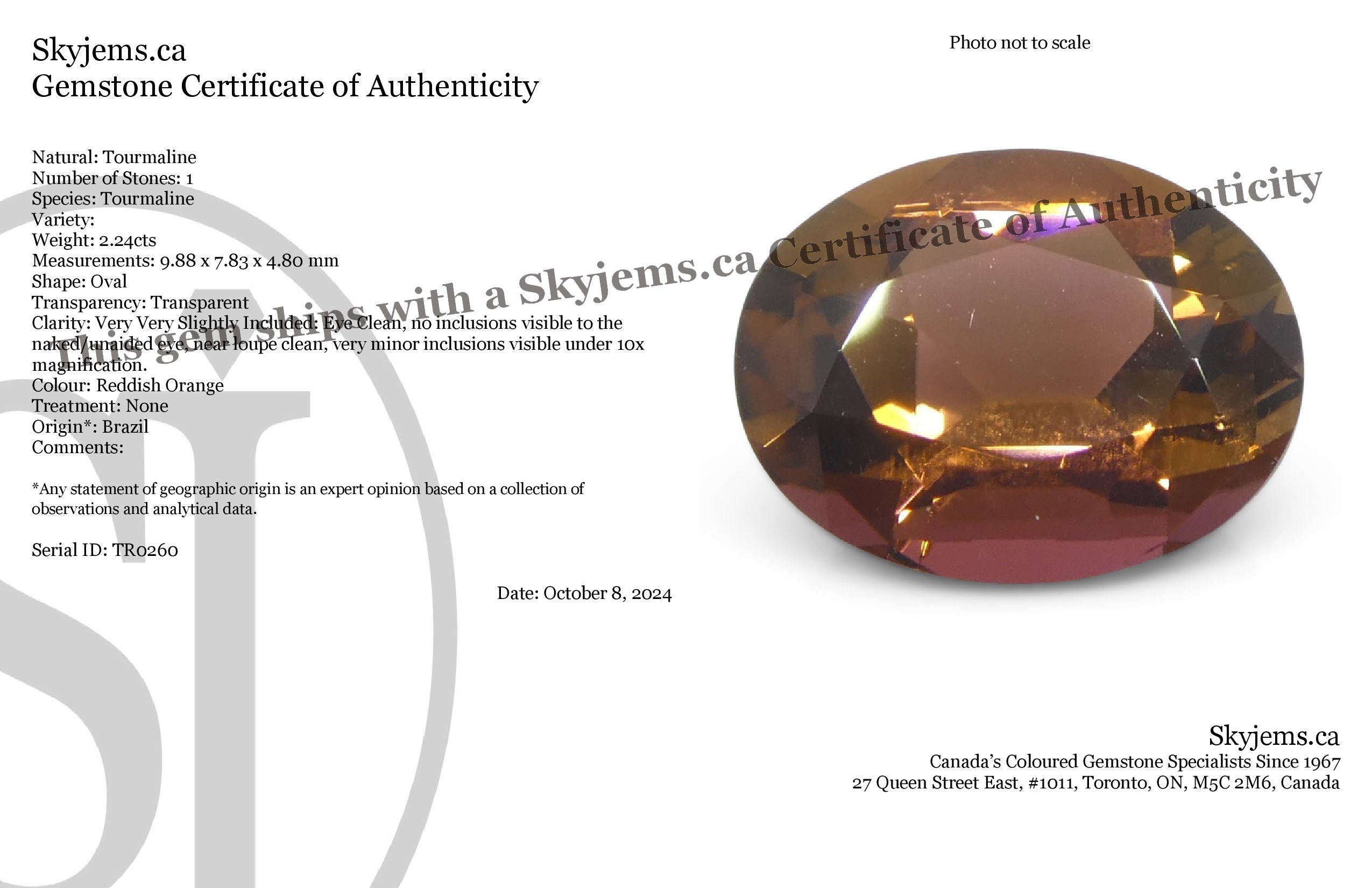 2.24ct Oval Orange Tourmaline - Skyjems Wholesale Gemstones