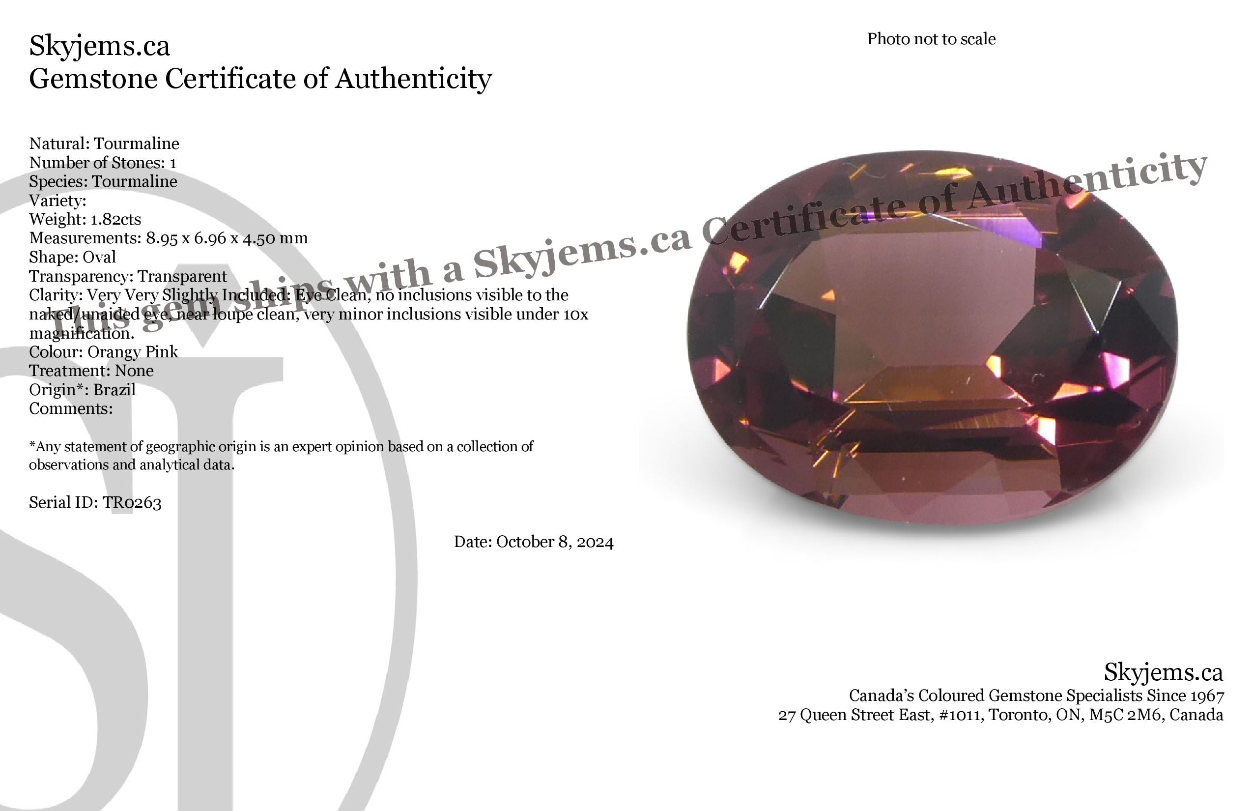 SkyJems 1.82ct Oval Pink Tourmaline from Brazil, premium step-cut gemstone in soft orangy pink hue