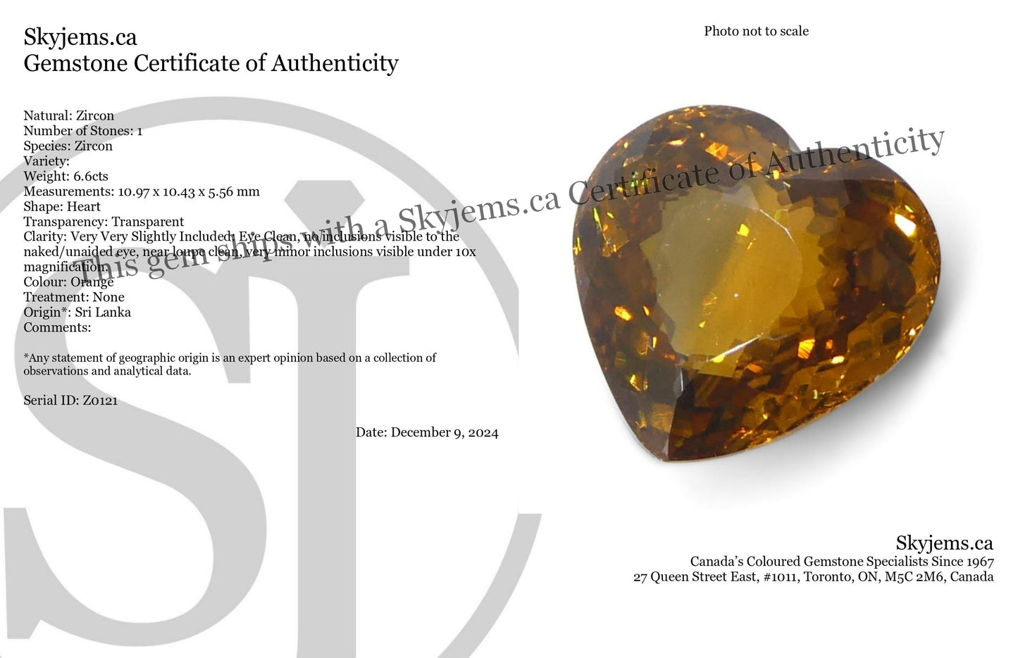 6.6ct Heart Orange Zircon from Sri Lanka