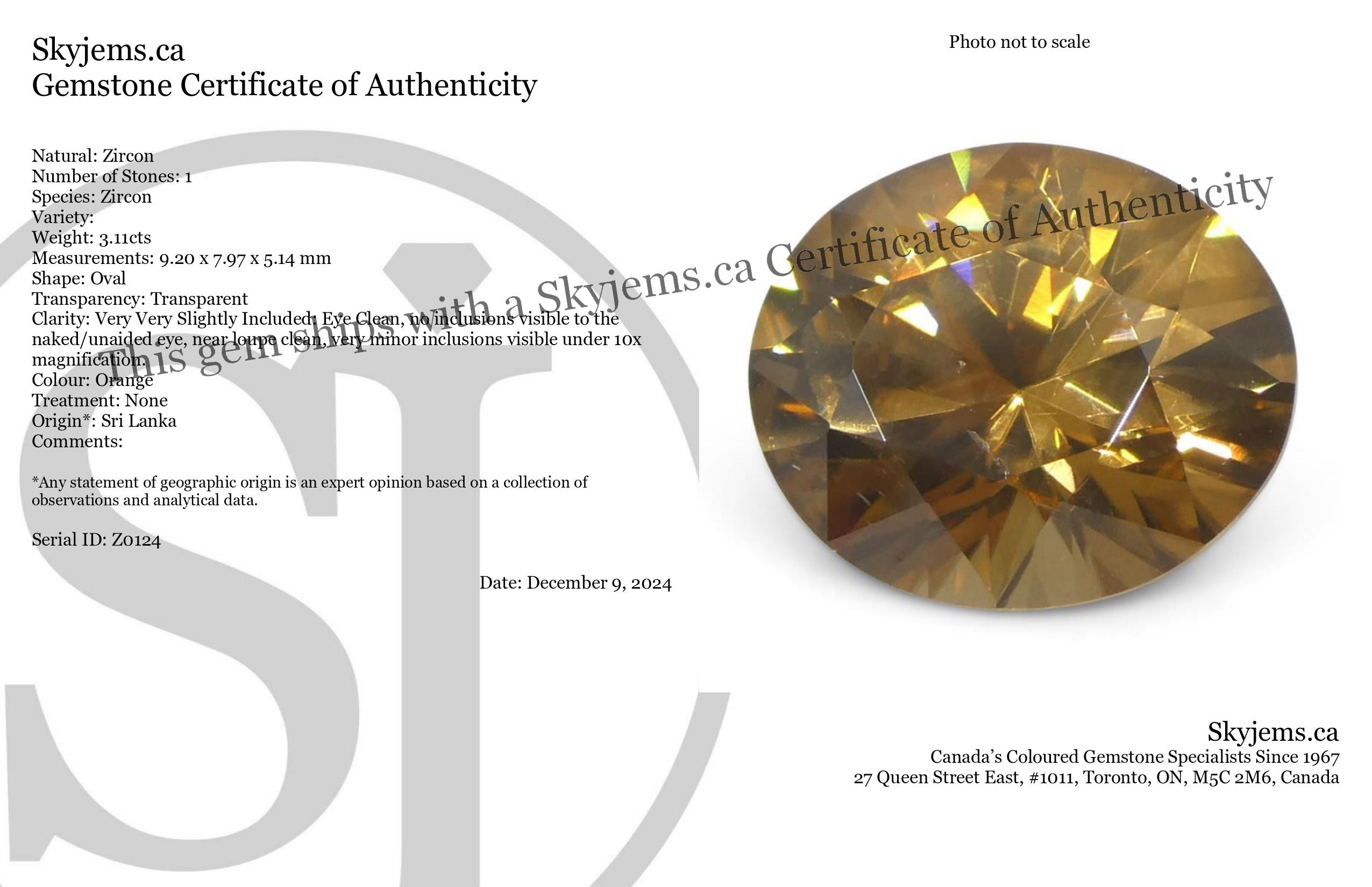 3.11ct Natural Earth Mined Oval Master Brilliant Cut Orange Zircon from Sri Lanka - Skyjems Wholesale Gemstones