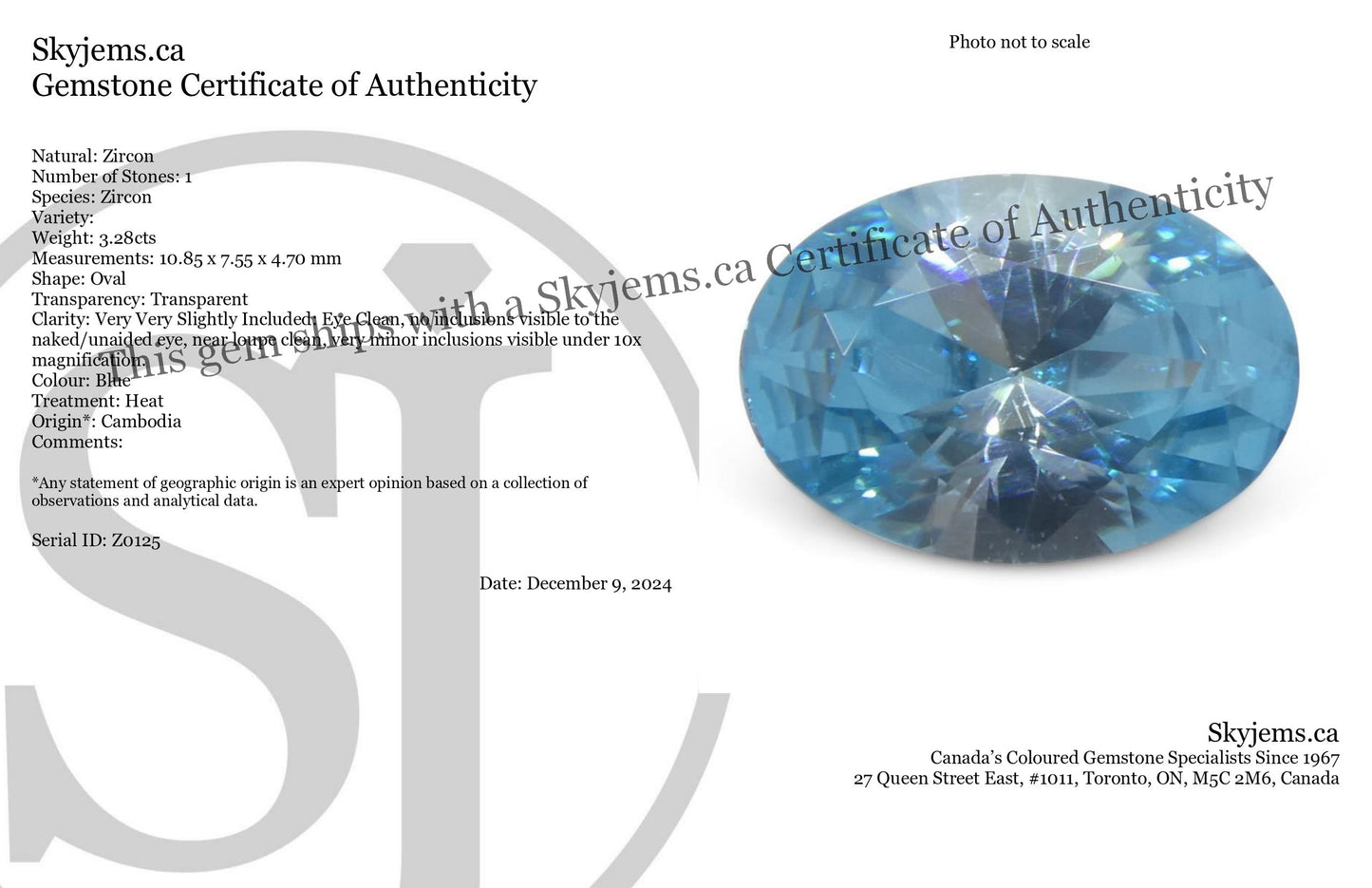 3.28ct Oval Blue Zircon from Cambodia