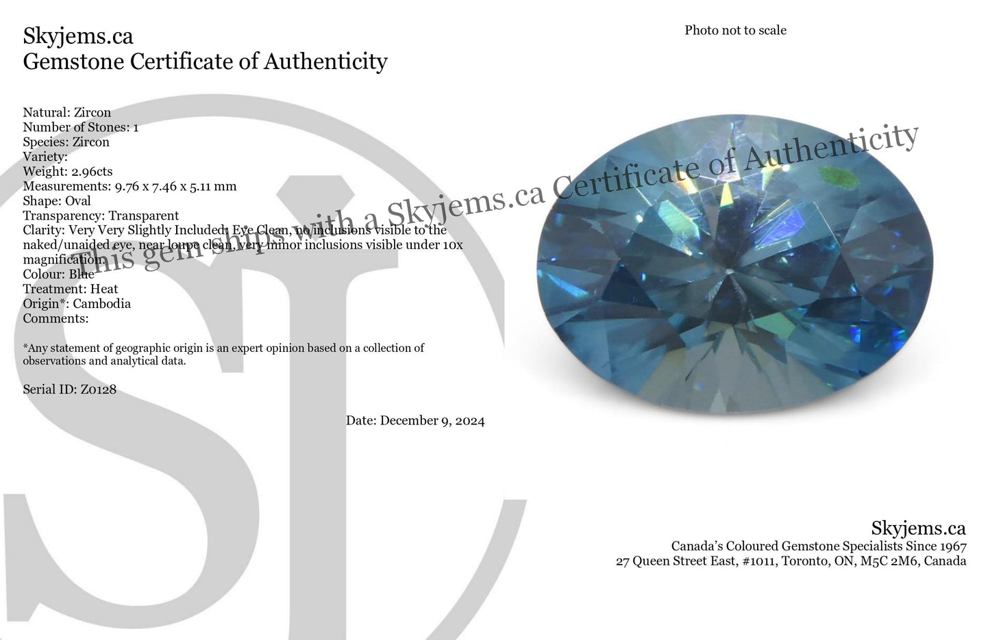 2.96ct Oval Blue Zircon from Cambodia