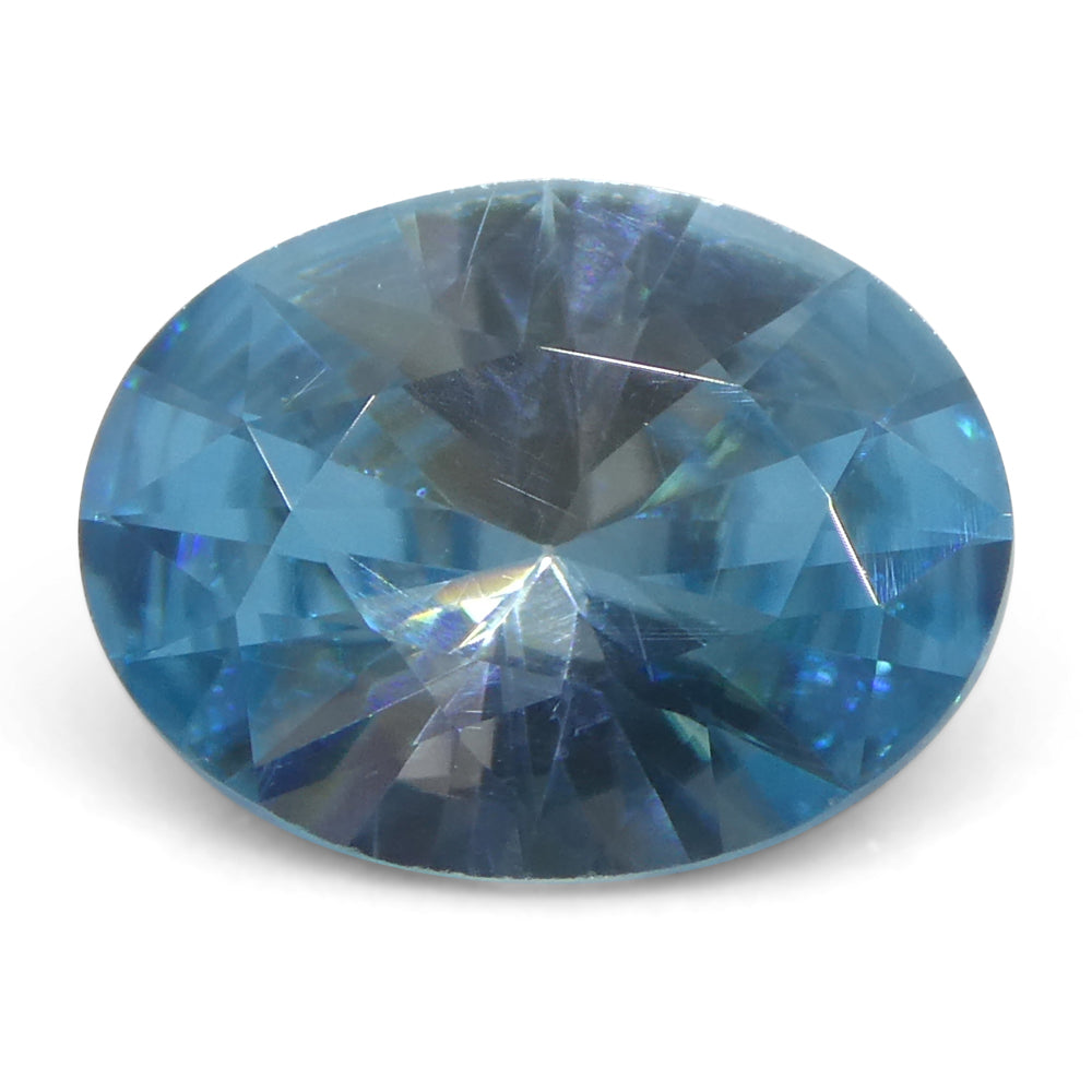 SkyJems 3.16ct Oval Blue Zircon from Cambodia, earth-mined brilliant-cut gemstone with vibrant medium-strong color