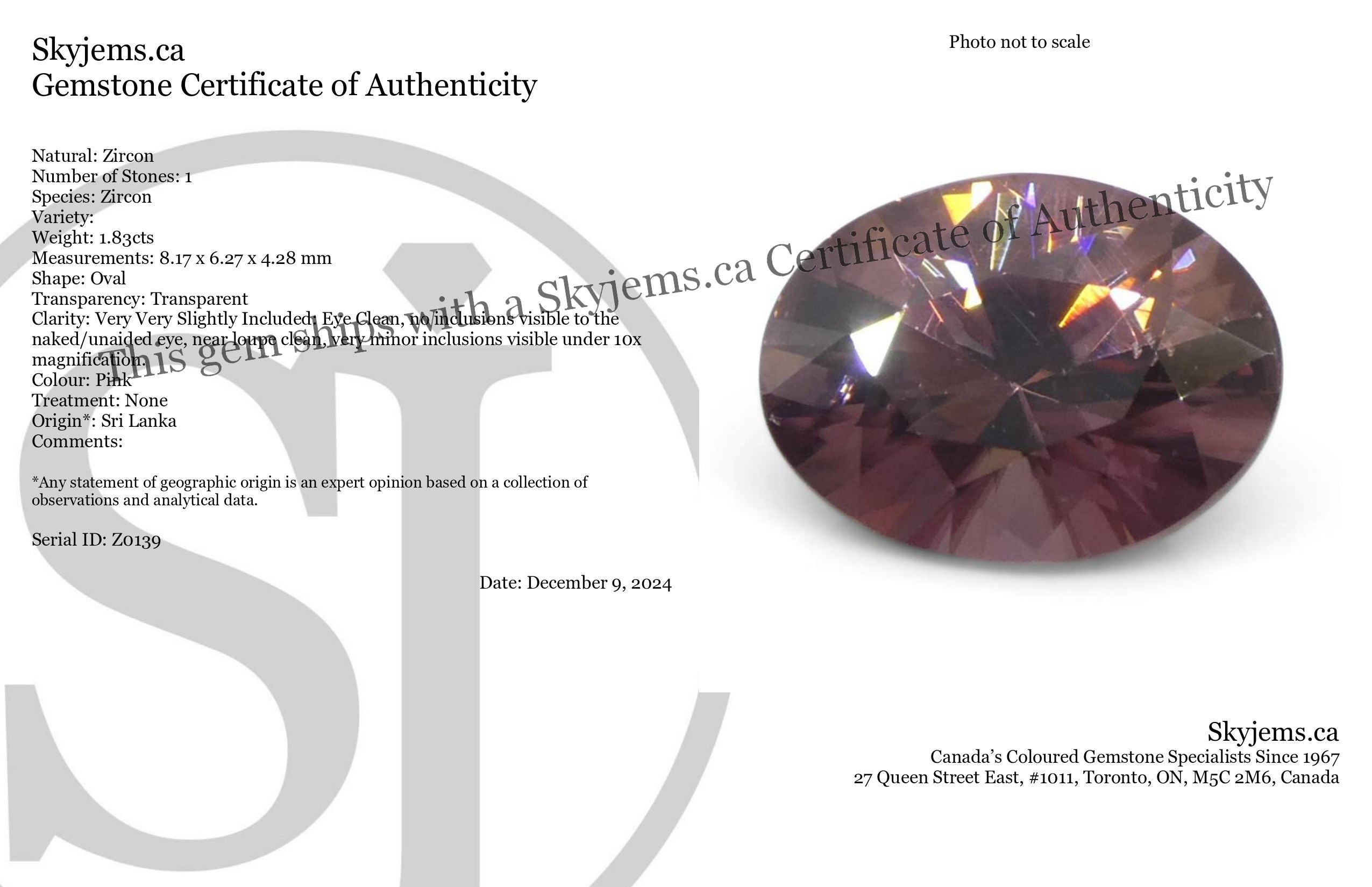1.83ct Natural Earth Mined Oval Master Brilliant Cut Pink Zircon from Sri Lanka - Skyjems Wholesale Gemstones