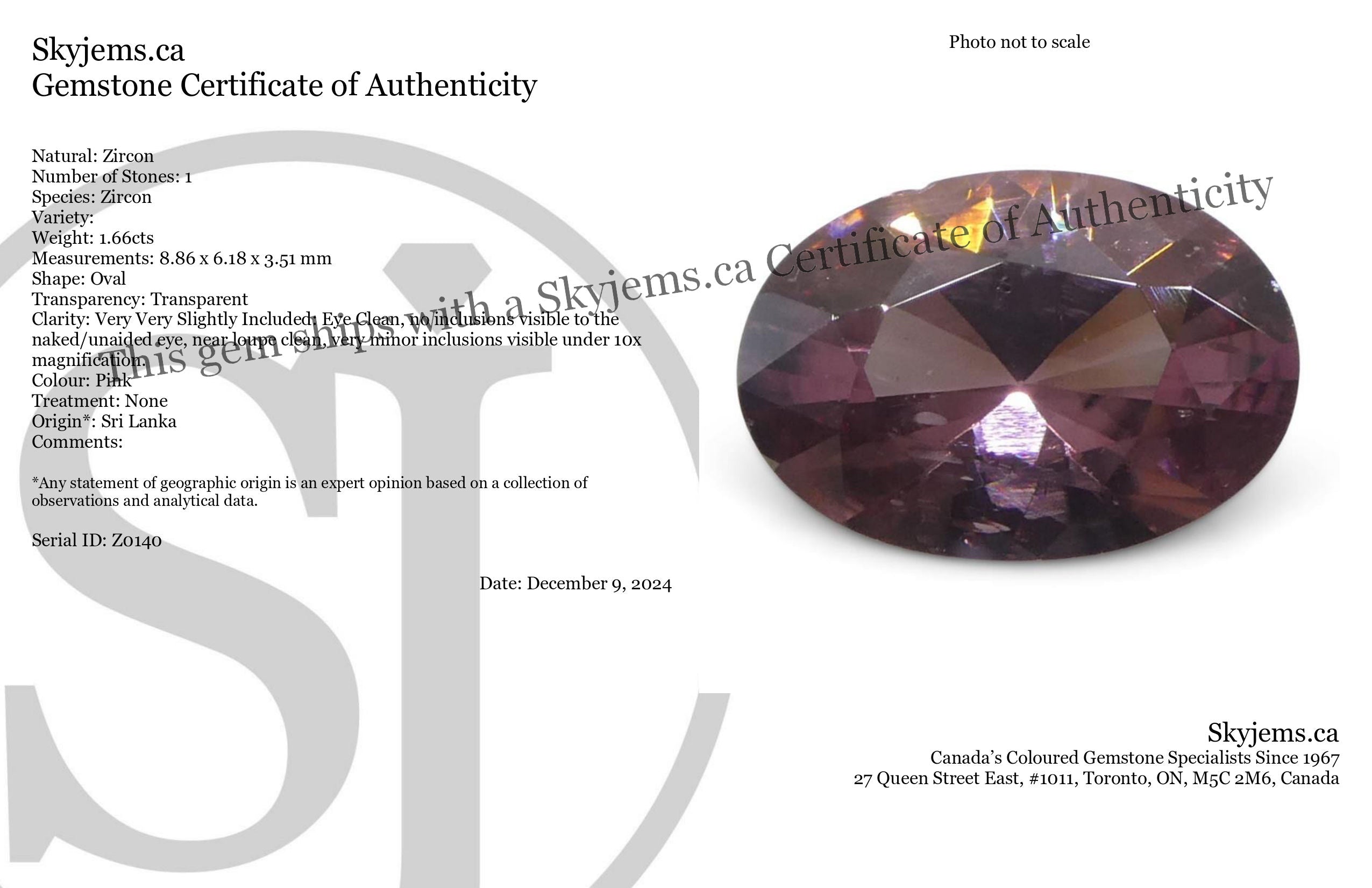 1.66ct Natural Earth Mined Oval Master Brilliant Cut Pink Zircon from Sri Lanka - Skyjems Wholesale Gemstones