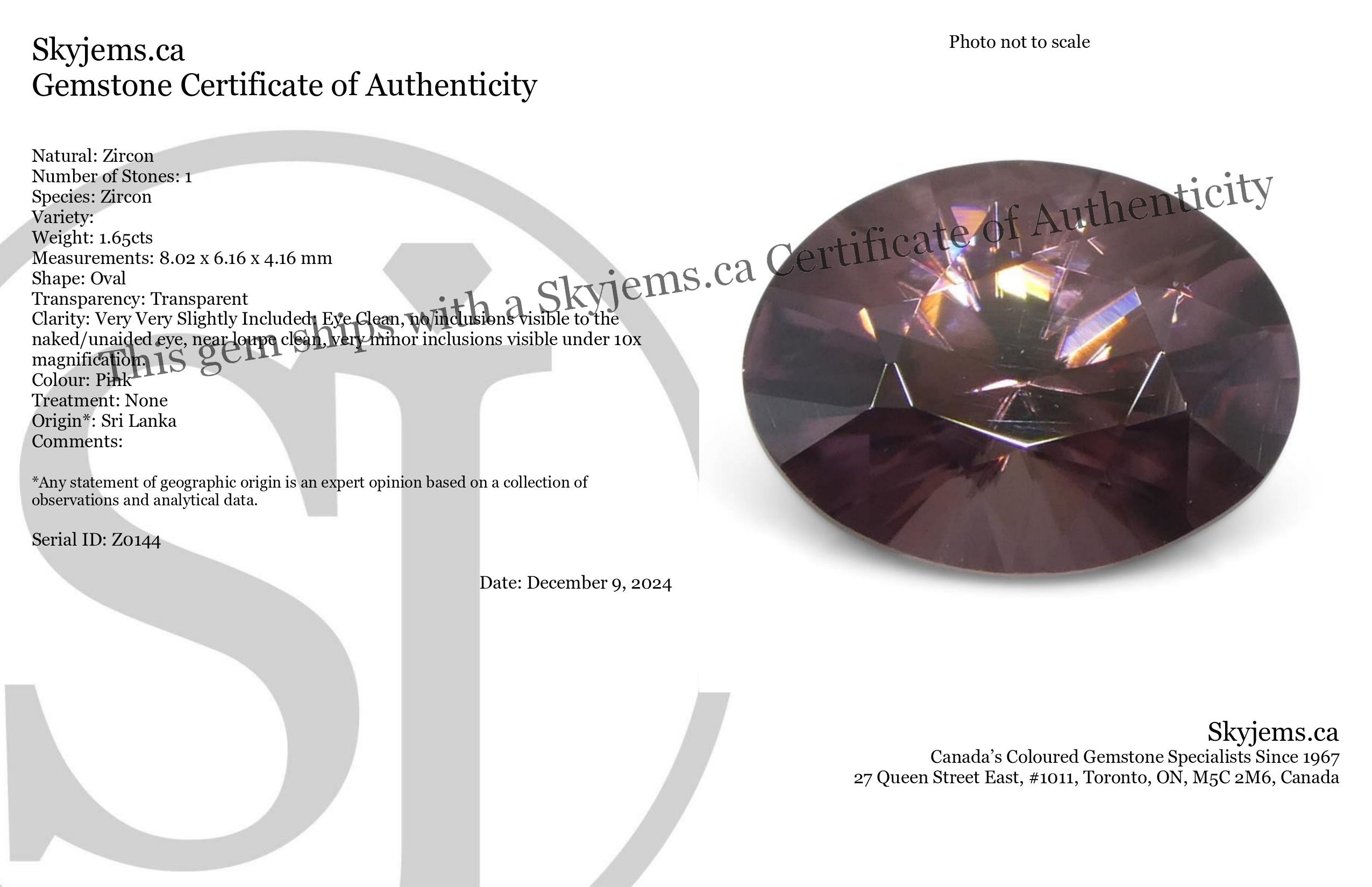 1.65ct Natural Earth Mined Oval Master Brilliant Cut Pink Zircon from Sri Lanka - Skyjems Wholesale Gemstones