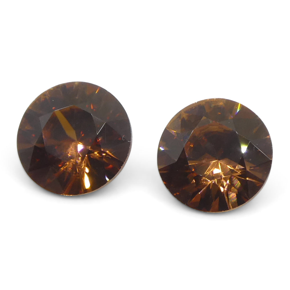 2.16ct Matching Orange Zircon Pair from Sri Lanka, Round Brilliant Cut Gemstones by SkyJems Canada