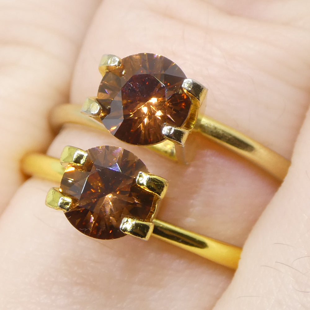2.16ct Pair (2) Natural Earth Mined Round Master Brilliant Cut Orange Zircon from Sri Lanka - Skyjems Wholesale Gemstones