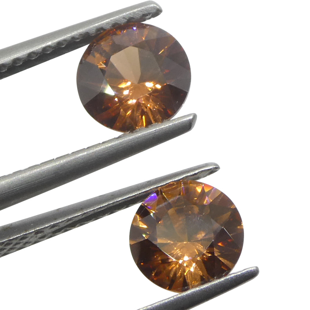 2.16ct Pair (2) Natural Earth Mined Round Master Brilliant Cut Orange Zircon from Sri Lanka - Skyjems Wholesale Gemstones