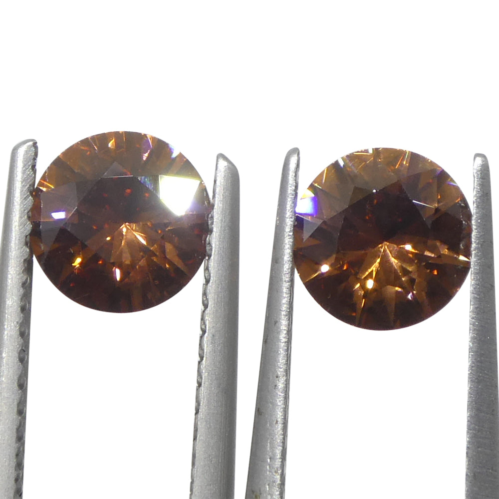 2.16ct Pair (2) Natural Earth Mined Round Master Brilliant Cut Orange Zircon from Sri Lanka - Skyjems Wholesale Gemstones