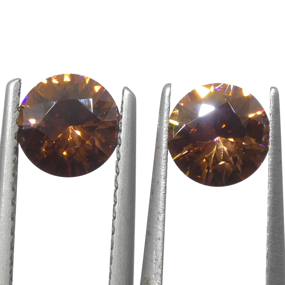 2.16ct Pair (2) Natural Earth Mined Round Master Brilliant Cut Orange Zircon from Sri Lanka - Skyjems Wholesale Gemstones