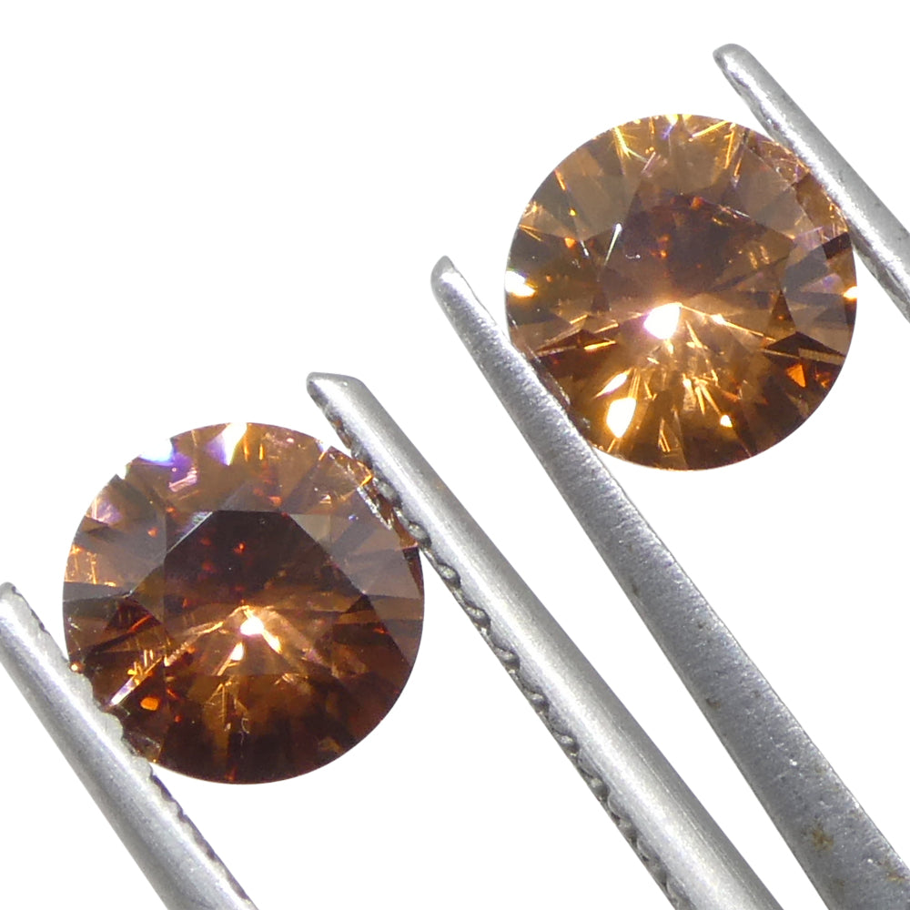 2.16ct Pair (2) Natural Earth Mined Round Master Brilliant Cut Orange Zircon from Sri Lanka - Skyjems Wholesale Gemstones
