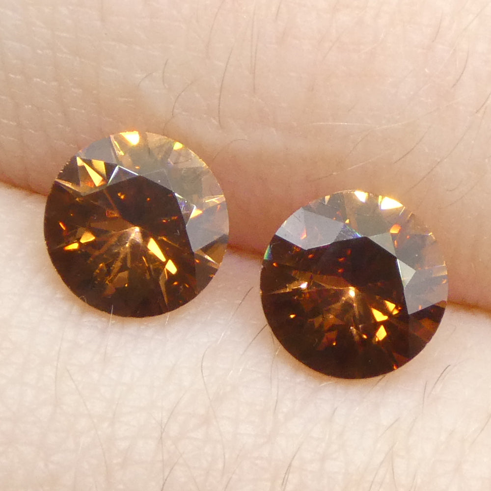 2.16ct Pair (2) Natural Earth Mined Round Master Brilliant Cut Orange Zircon from Sri Lanka - Skyjems Wholesale Gemstones