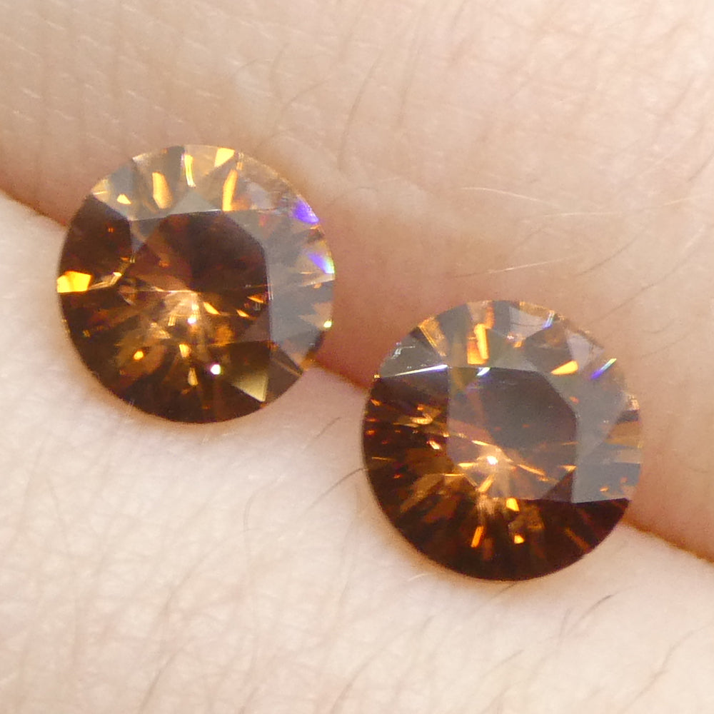 2.16ct Pair (2) Natural Earth Mined Round Master Brilliant Cut Orange Zircon from Sri Lanka - Skyjems Wholesale Gemstones