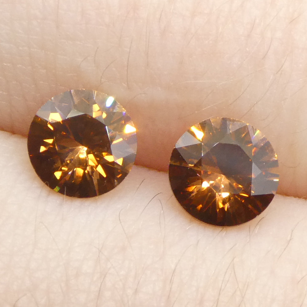 2.16ct Pair (2) Natural Earth Mined Round Master Brilliant Cut Orange Zircon from Sri Lanka - Skyjems Wholesale Gemstones