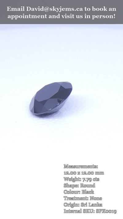 7.79ct - 12mm Brilliant Cut Round Black Spinel from Sri Lanka — product video