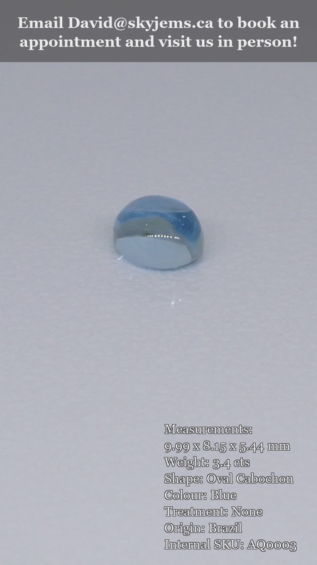 3.4ct Oval Cabochon Blue Aquamarine from Brazil — product video