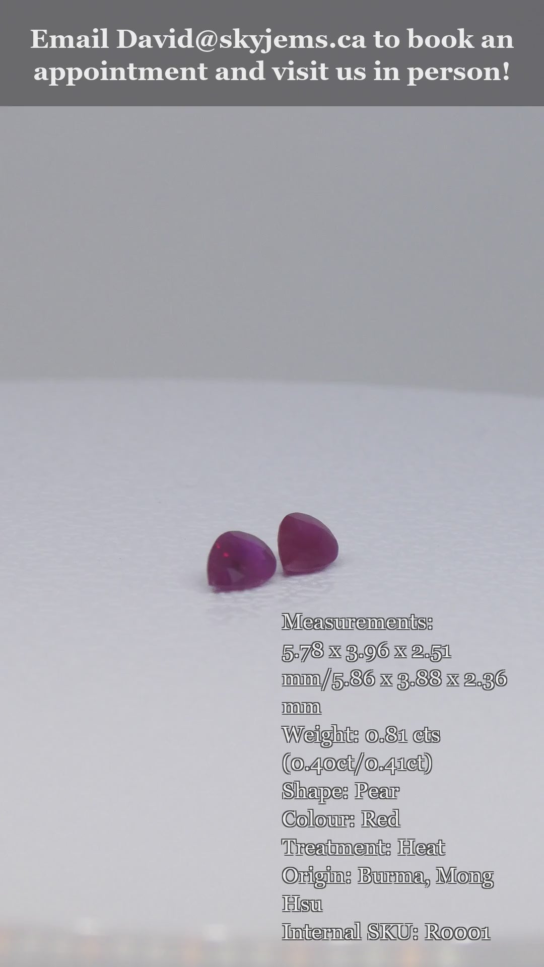 0.81ct Pair Pear Red Ruby from Burma, Mong Hsu — product video