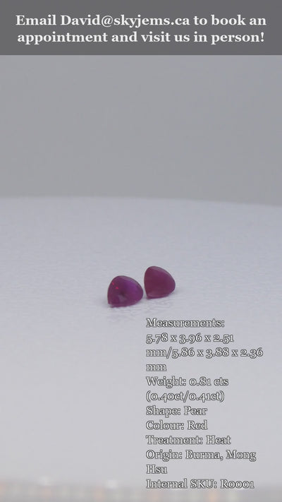 0.81ct Pair Pear Red Ruby from Burma, Mong Hsu — product video