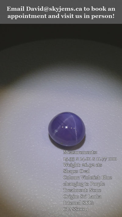 26.92ct Oval Double Cabochon Violetish Blue to Purple Star Sapphire GIA Certified Sri Lanka — product video